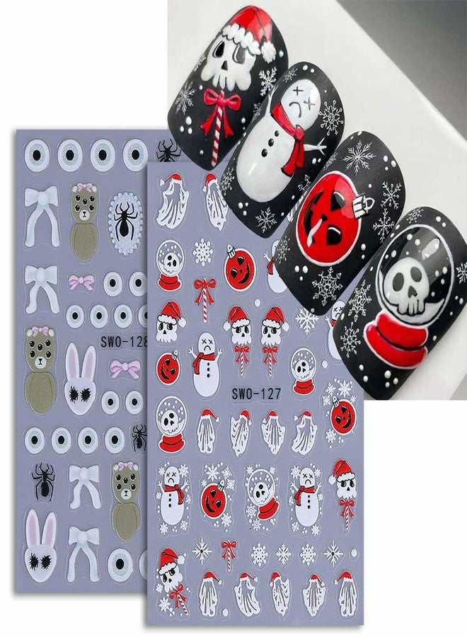 SWEET TREND Halloween Nail Stickers Set - 6 Sheets Spooky Nail Art Decals with Skulls Spiders Ghosts & Evil Eyes - DIY Self-Adhesive Nail Wraps for Halloween Party & Gift for Women - Image 5